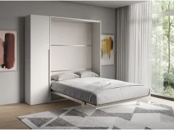 Cama de casal dobrável vertical Versia 160 com guarda-roupa de 1 porta direita em branco