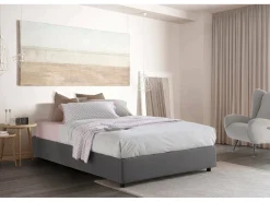 Cama de casal Elisa, Cama de armazenamento com forro de tecido, 100% Fabricado na Itália, Abertura frontal, adequada para colchão 160x190 cm, Cinza