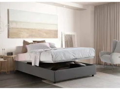 Cama de casal Elisa, Cama de armazenamento com forro de tecido, 100% Fabricado na Itália, Abertura frontal, adequada para colchão 160x190 cm, Cinza
