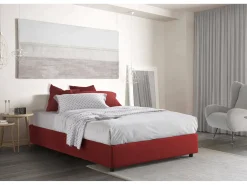 Cama de casal Elisa, Cama de armazenamento com forro de tecido, 100% Fabricado na Itália, Abertura frontal, adequada para colchão 160x190 cm, Vermelho
