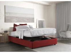 Cama de casal Elisa, Cama de armazenamento com forro de tecido, 100% Fabricado na Itália, Abertura frontal, adequada para colchão 160x190 cm, Vermelho