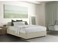 Cama de casal Elisa, Cama de arrumação com forro de tecido, 100% Fabricado em Itália, Abertura frontal, adequada para colchão 160x190 cm, Bege
