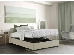 Cama de casal Elisa, Cama de arrumação com forro de tecido, 100% Fabricado em Itália, Abertura frontal, adequada para colchão 160x190 cm, Bege