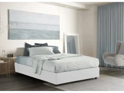 Cama de casal Elisa, Cama de armazenamento com forro de tecido, 100% Fabricado na Itália, Abertura frontal, adequada para colchão 160x190 cm, Branco