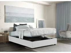 Cama de casal Elisa, Cama de armazenamento com forro de tecido, 100% Fabricado na Itália, Abertura frontal, adequada para colchão 160x190 cm, Branco