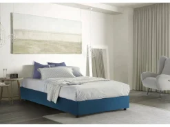 Cama de casal Elisa, Cama de armazenamento com forro de tecido, 100% Fabricado na Itália, Abertura frontal, adequada para colchão 160x190 cm, Azul
