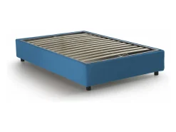 Cama de casal Elisa, Cama de armazenamento com forro de tecido, 100% Fabricado na Itália, Abertura frontal, adequada para colchão 160x190 cm, Azul
