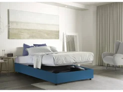 Cama de casal Elisa, Cama de armazenamento com forro de tecido, 100% Fabricado na Itália, Abertura frontal, adequada para colchão 160x190 cm, Azul
