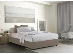 Cama de casal Elisa, Cama de armazenamento com forro de tecido, 100% Fabricado na Itália, Abertura frontal, adequada para colchão 160x190 cm, Taupe