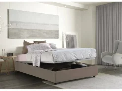 Cama de casal Elisa, Cama de armazenamento com forro de tecido, 100% Fabricado na Itália, Abertura frontal, adequada para colchão 160x190 cm, Taupe