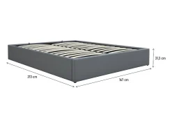 Cama de casal em PVC com armazenamento "Ava" - Cinza - 160 x 200 cm, estrado de ripas e armazenamento integrado