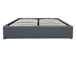 Cama de casal em PVC com caixa "Ava" - Cinza - 140 x 190 cm, estrado de ripas e armazenamento integrado