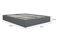 Cama de casal em PVC com caixa "Ava" - Cinza - 140 x 190 cm, estrado de ripas e armazenamento integrado