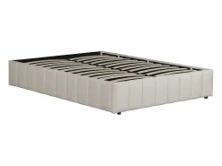 Cama de casal em veludo bege "Meribel" 140x190 cm com baú de arrumação e 24 ripas robustas