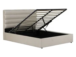 Cama de casal em veludo "Livigno" - 140 x 190 cm - Bege com Baú de Armazenamento