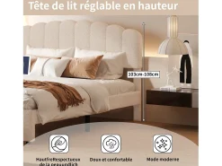 Cama de casal estofada 160x200 cm com USB e gavetas grandes - Tecido Sherpa - Bege