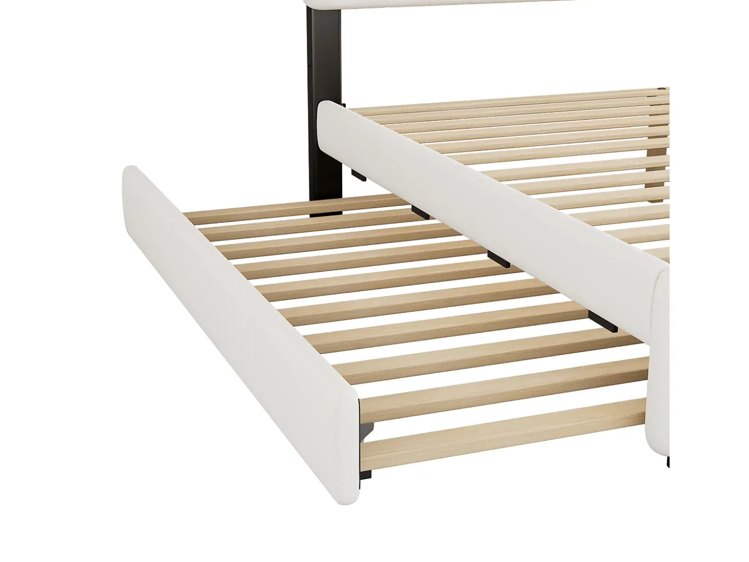 Cama de casal estofada 140x200cm+90x200cm, cama de casal com 2 gavetas, mesa de cabeceira com barra de luz, branca