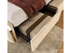 Cama de casal estofada 140x200cm em linho bege, com 4 gavetas + USB e Tipo C, carga máx. 181 kg (sem colchão)