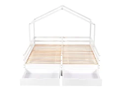 Cama de casal infantil branca 90x200cm com 2 gavetas, pinho + MDF, sem colchão
