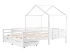 Cama de casal infantil branca 90x200cm com 2 gavetas, pinho + MDF, sem colchão