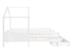 Cama de casal infantil branca 90x200cm com 2 gavetas, pinho + MDF, sem colchão
