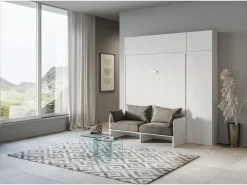 Cama de casal Sofà Kentaro White Ash com coluna - armário superior - armário acima da coluna