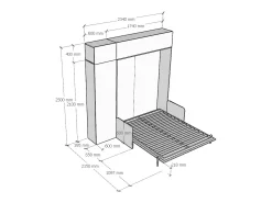 Cama de casal Sofà Kentaro White Ash com coluna - armário superior - armário acima da coluna