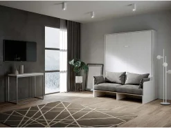 Cama de casal Sofà Kentaro dobrável vertical Branco Cinza