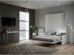 Cama de casal Sofà Kentaro dobrável vertical Branco Cinza