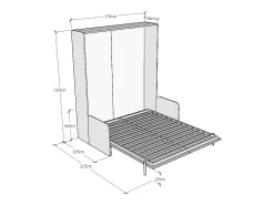 Cama de casal Sofà Kentaro dobrável vertical Branco Cinza