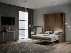 Cama de casal Sofà Kentaro dobrável vertical Nogueira