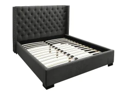 Cama de casal tamanho king (180 x 200 cm) com cabeceira estofada em tecido cinza - MASSIMO