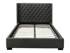 Cama de casal tamanho king (180 x 200 cm) com cabeceira estofada em tecido cinza - MASSIMO