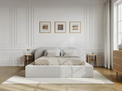Cama de casal tamanho king com arrumação, 180 x 200 cm, em veludo cotelê creme - LIRABA da Maison Céphy
