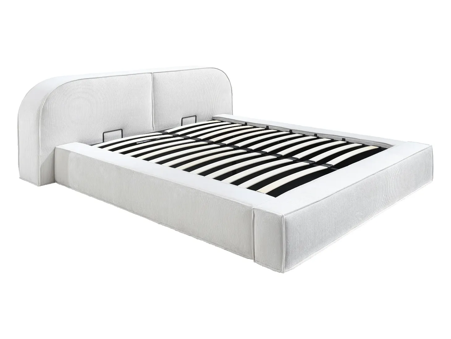 Cama de casal tamanho king com arrumação, 180 x 200 cm, em veludo cotelê creme + colchão - LIRABA da Maison Céphy