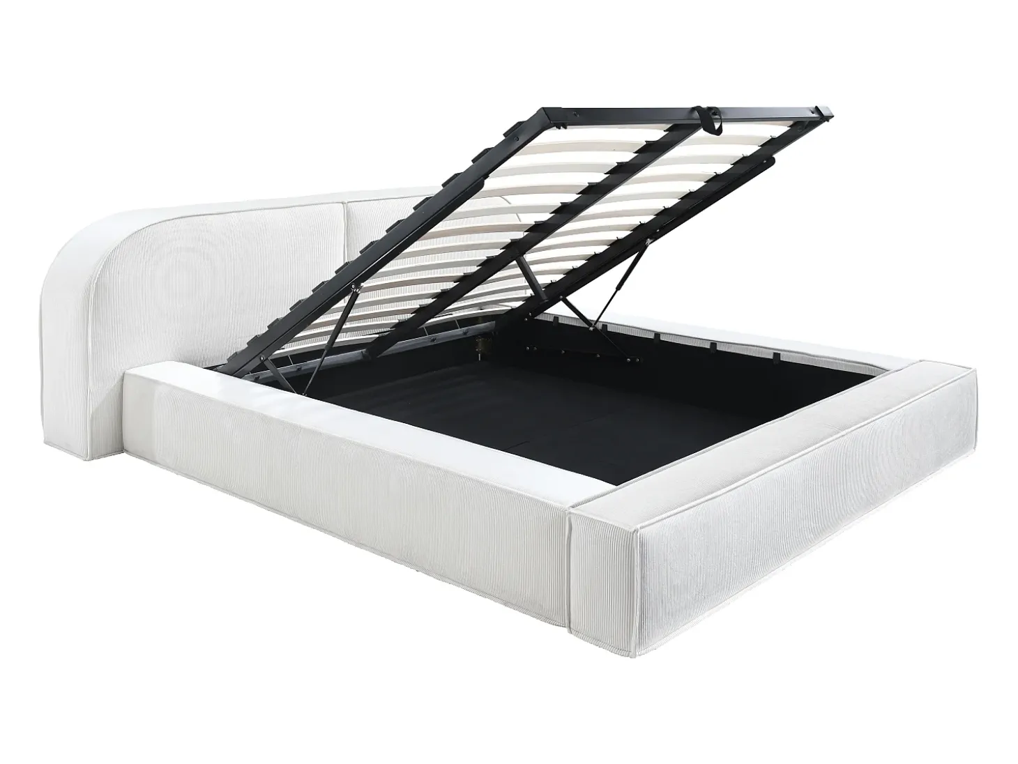 Cama de casal tamanho king com arrumação, 180 x 200 cm, em veludo cotelê creme + colchão - LIRABA da Maison Céphy