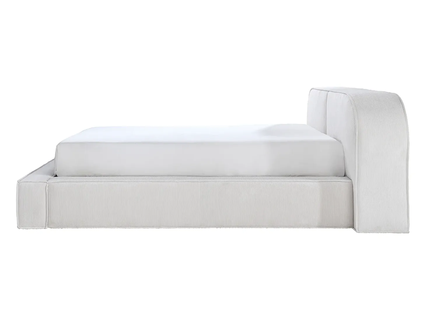 Cama de casal tamanho king com arrumação, 180 x 200 cm, em veludo cotelê creme + colchão - LIRABA da Maison Céphy
