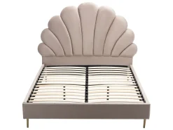 Cama de casal tamanho queen (160 x 200 cm) em veludo bege com colchão - LIVAYA