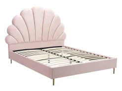 Cama de casal tamanho queen (160 x 200 cm) em veludo rosa + colchão - LIVAYA
