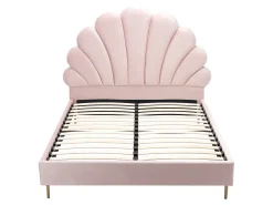 Cama de casal tamanho queen (160 x 200 cm) em veludo rosa + colchão - LIVAYA
