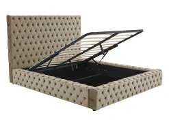 Cama de casal tamanho Queen Chesterfield com arrumação em veludo taupe + colchão - DULENI