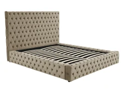 Cama de casal tamanho Queen Chesterfield com arrumação em veludo taupe + colchão - DULENI