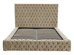 Cama de casal tamanho Queen Chesterfield com arrumação em veludo taupe + colchão - DULENI