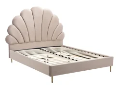 Cama de casal tamanho queen 160 x 200 cm em veludo bege - LIVAYA