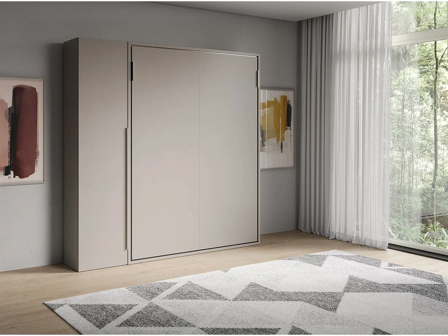 Cama de casal vertical dobrável Versia 160 com guarda-roupa esquerdo de 1 porta Argilla
