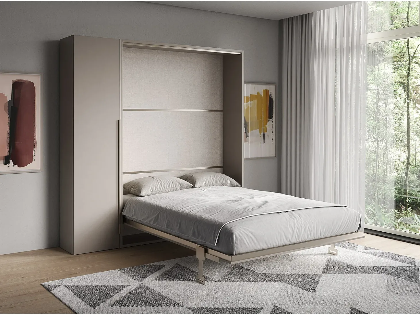 Cama de casal vertical dobrável Versia 160 com guarda-roupa esquerdo de 1 porta Argilla