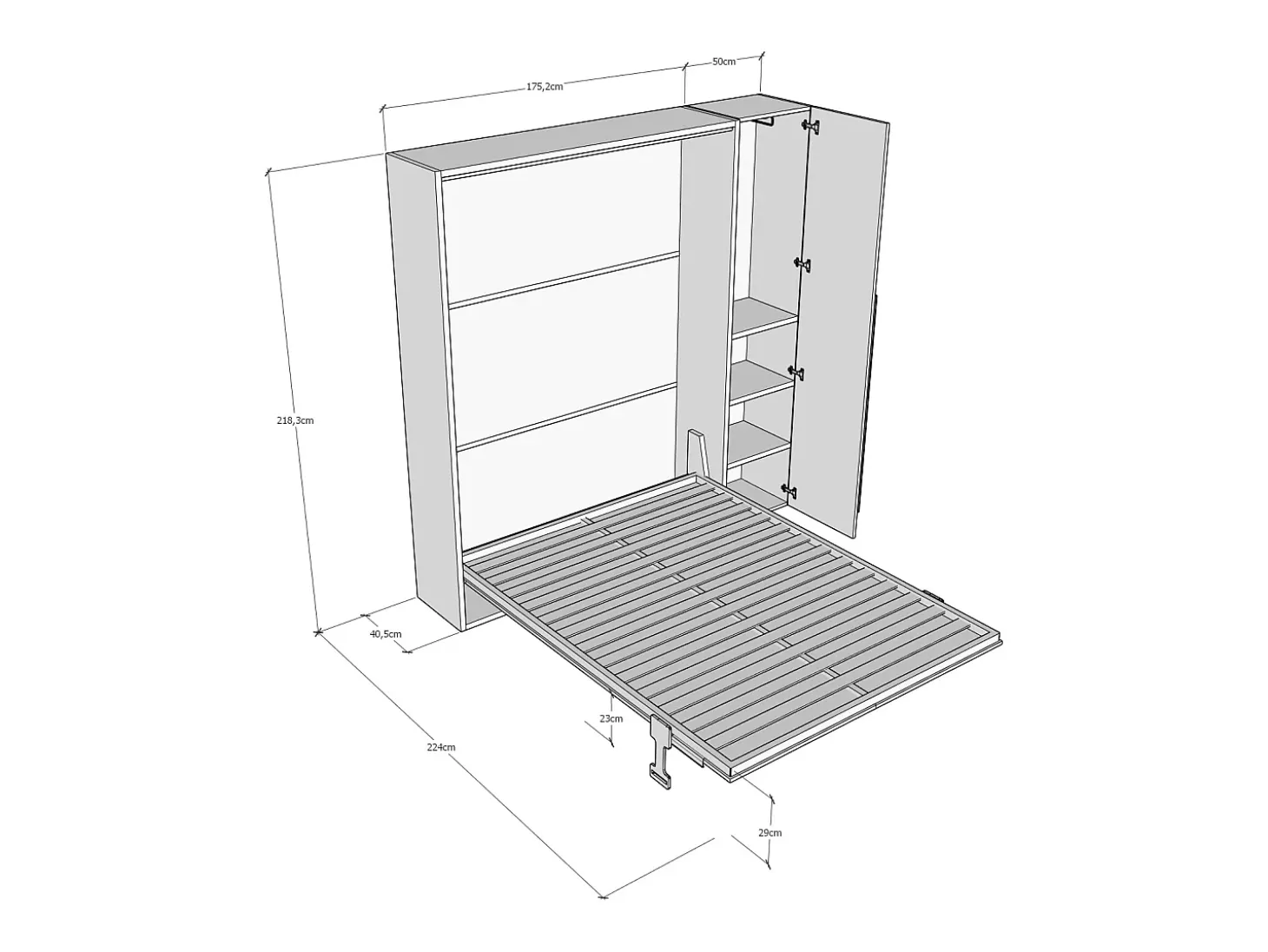 Cama de casal vertical dobrável Versia 160 com guarda-roupa esquerdo de 1 porta Argilla