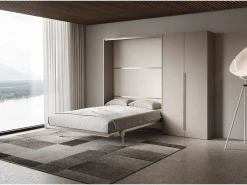 Cama de casal vertical dobrável Versia 160 com guarda-roupa direito de 2 portas Argilla