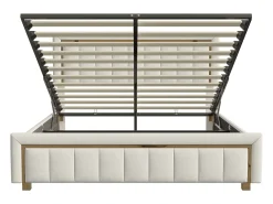 Cama de casal, 140x200 cm - Com compartimento de arrumação - Função de elevação pneumática - Branca, em veludo