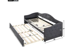 Cama de casal 90x200cm + cama de gavetão 90x190cm - almofadada em tecido de linho - Cinza (colchão não incluído)